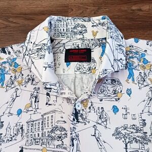 Jared Lang Slim Fit Button Front Shirt Size L City Scene Balloons Buildings Cars